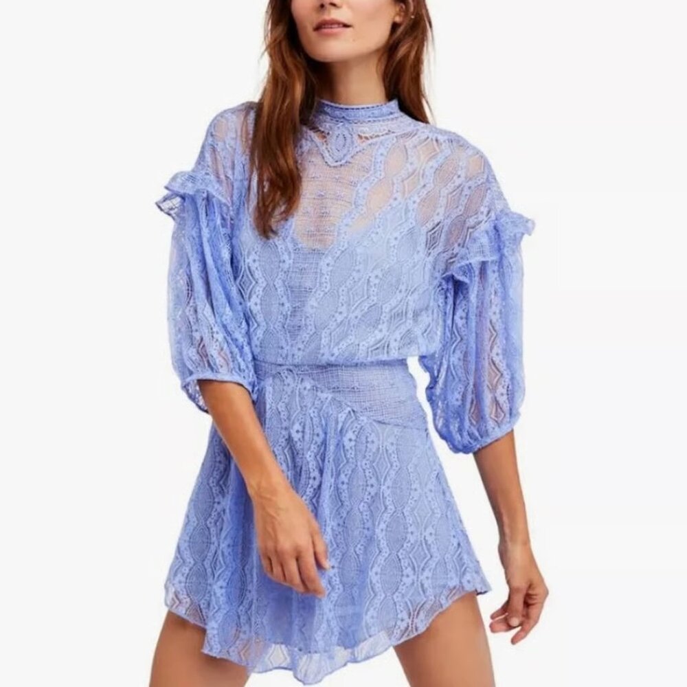 Free People Bittersweet Mini Dress Size 4 Light Blue